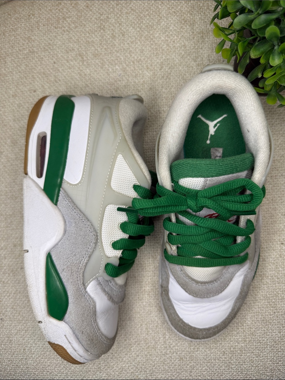 Jordan Flight Kids Green & White Retro-Style Basketball Sneakers